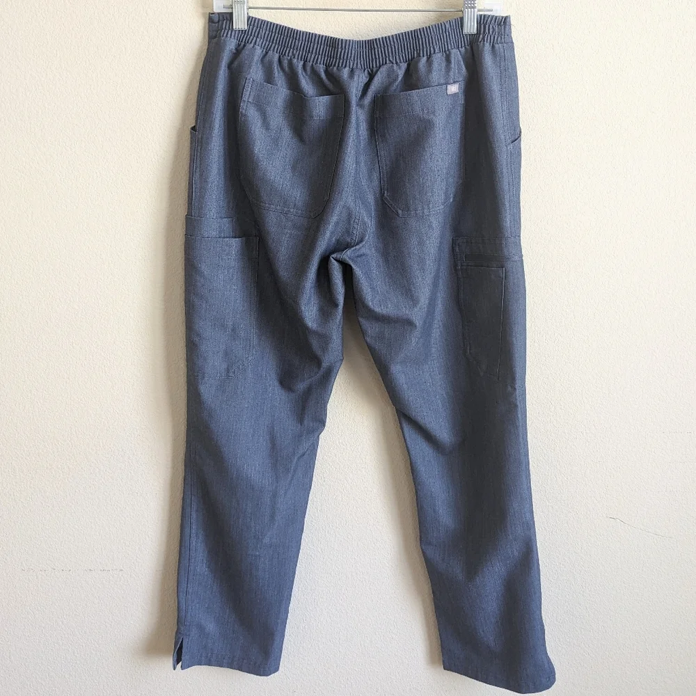 FIGS Scrub Set Heather Denim Catarina Top Yola Skinny Pants M Petite Stretch - Picture 9 of 15